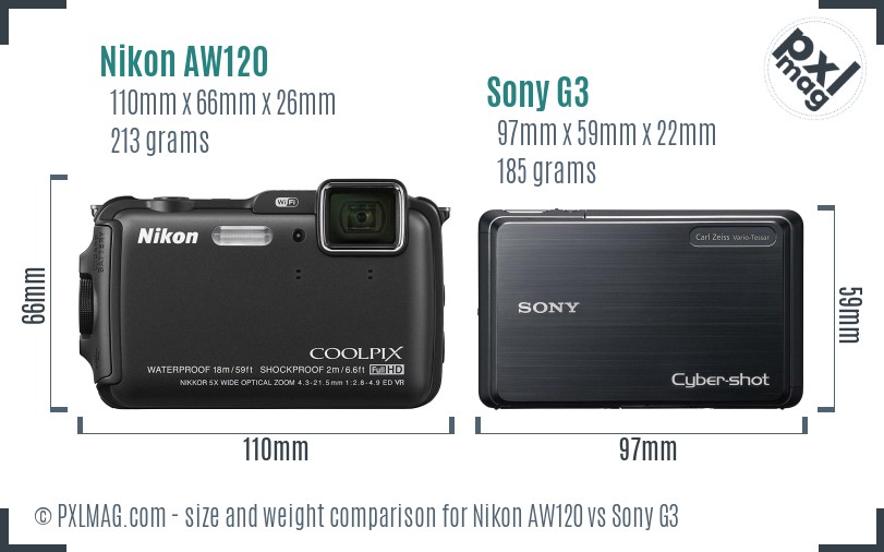 Nikon AW120 vs Sony G3 size comparison