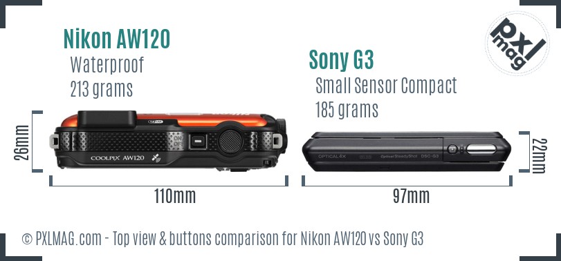 Nikon AW120 vs Sony G3 top view buttons comparison