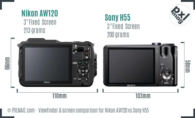 Nikon AW120 vs Sony H55 Screen and Viewfinder comparison