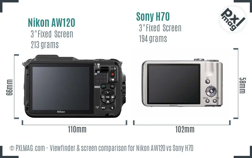 Nikon AW120 vs Sony H70 Screen and Viewfinder comparison