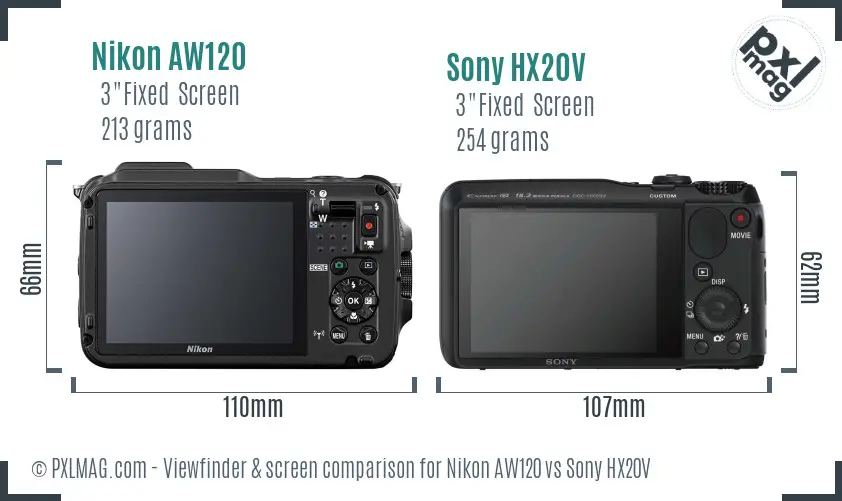 Nikon AW120 vs Sony HX20V Screen and Viewfinder comparison