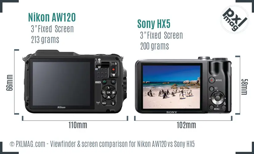 Nikon AW120 vs Sony HX5 Screen and Viewfinder comparison