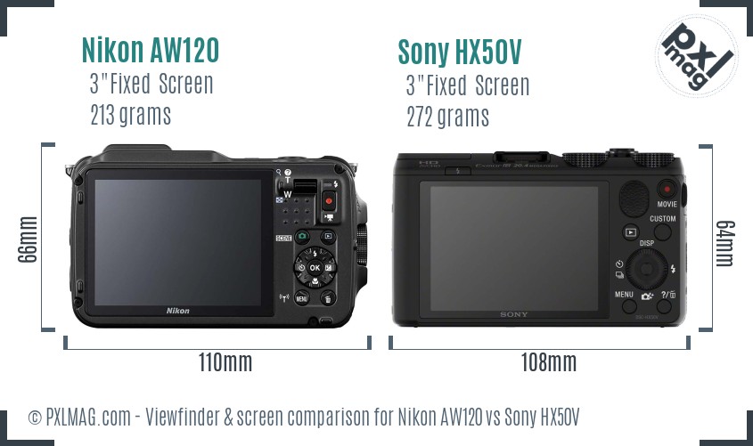Nikon AW120 vs Sony HX50V Screen and Viewfinder comparison