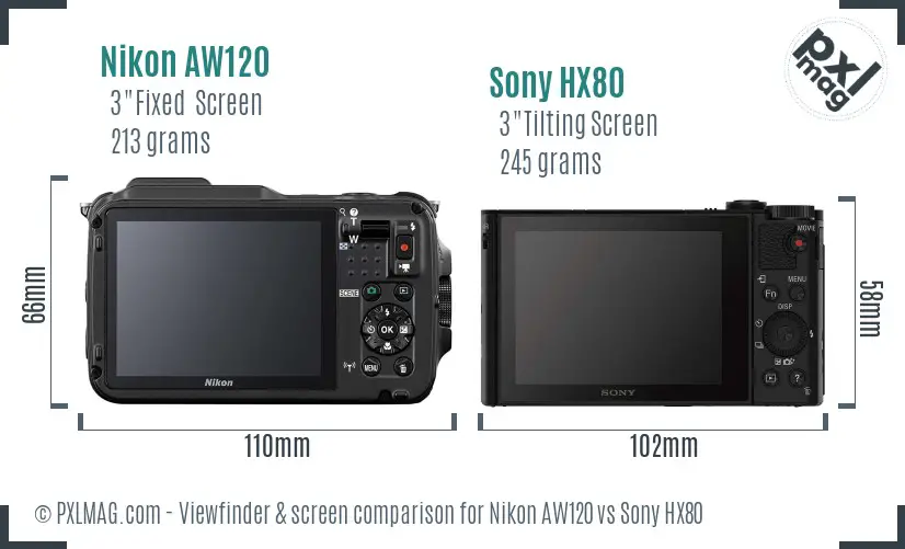 Nikon AW120 vs Sony HX80 Screen and Viewfinder comparison