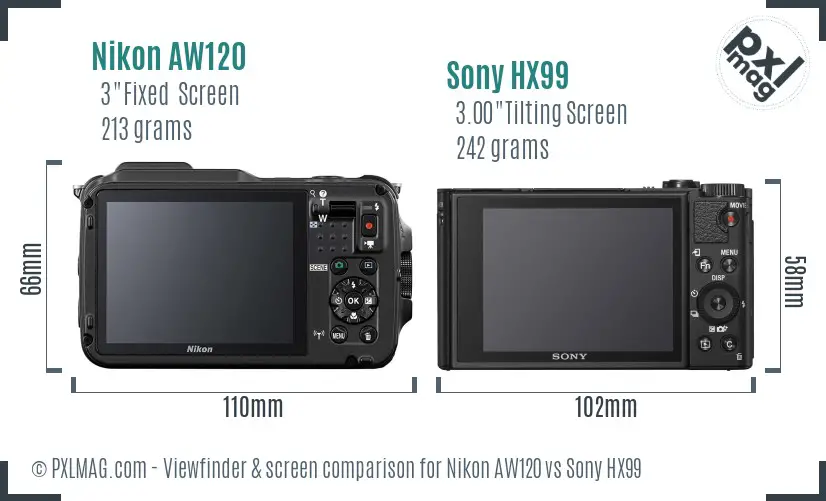 Nikon AW120 vs Sony HX99 Screen and Viewfinder comparison