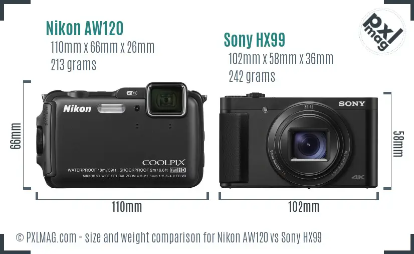 Nikon AW120 vs Sony HX99 size comparison