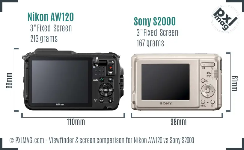 Nikon AW120 vs Sony S2000 Screen and Viewfinder comparison