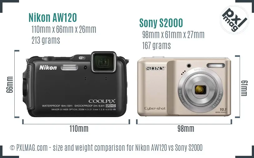 Nikon AW120 vs Sony S2000 size comparison