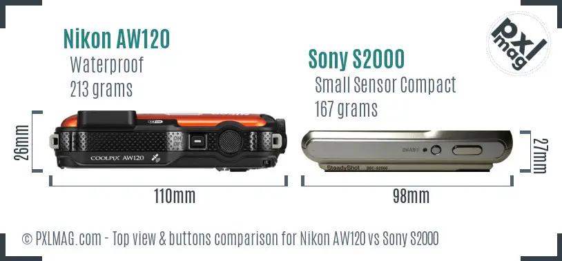 Nikon AW120 vs Sony S2000 top view buttons comparison