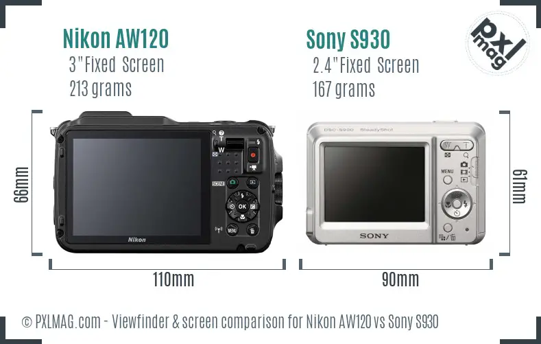 Nikon AW120 vs Sony S930 Screen and Viewfinder comparison