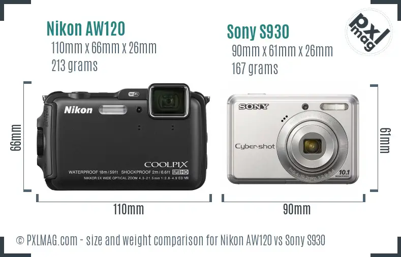 Nikon AW120 vs Sony S930 size comparison