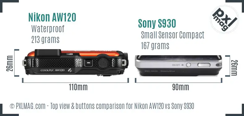 Nikon AW120 vs Sony S930 top view buttons comparison