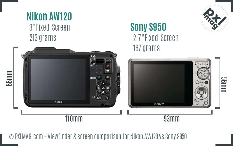 Nikon AW120 vs Sony S950 Screen and Viewfinder comparison