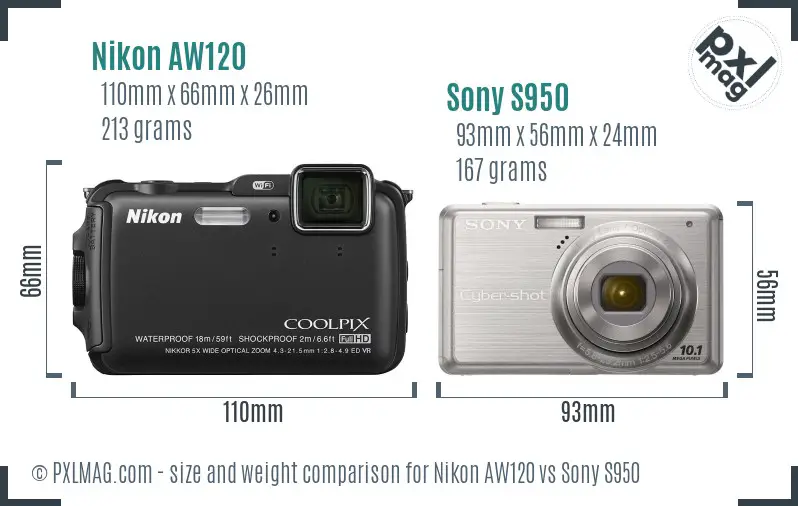 Nikon AW120 vs Sony S950 size comparison