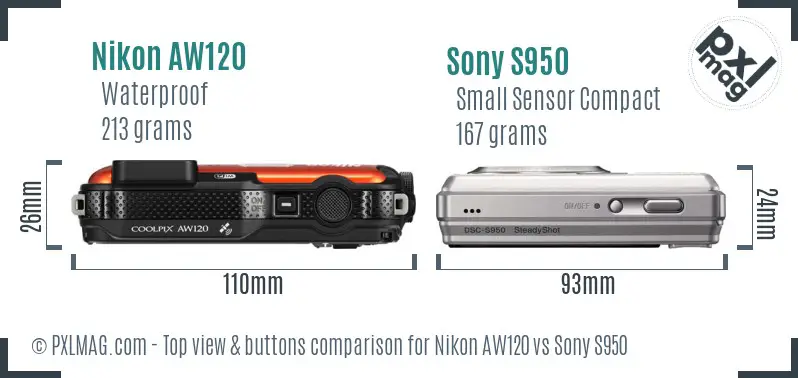 Nikon AW120 vs Sony S950 top view buttons comparison