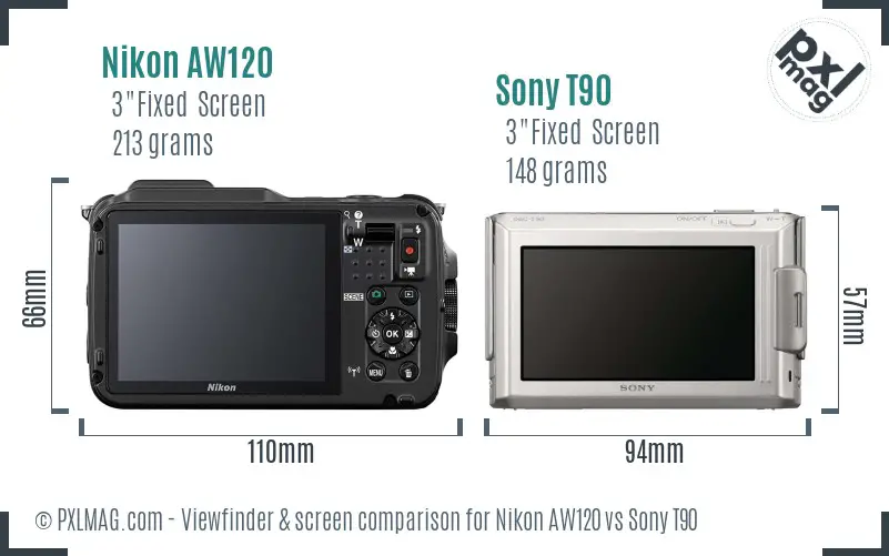 Nikon AW120 vs Sony T90 Screen and Viewfinder comparison