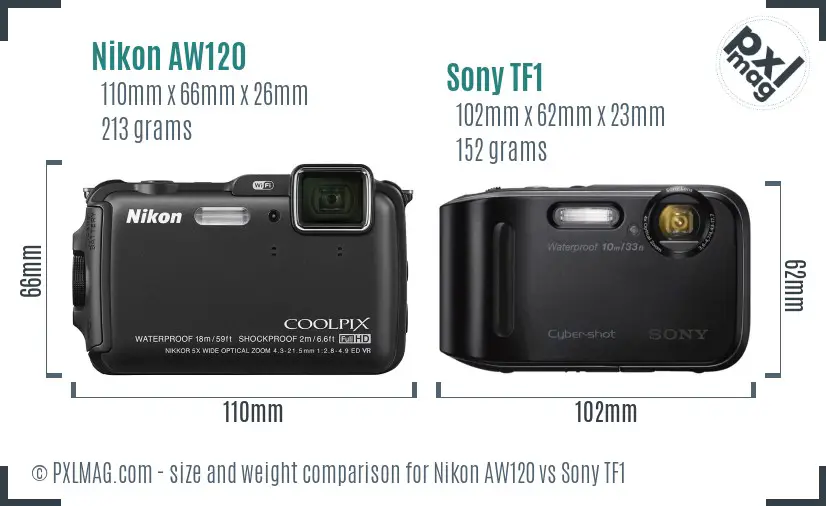 Nikon AW120 vs Sony TF1 size comparison