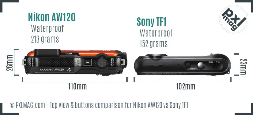 Nikon AW120 vs Sony TF1 top view buttons comparison