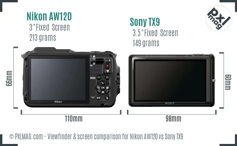 Nikon AW120 vs Sony TX9 Screen and Viewfinder comparison