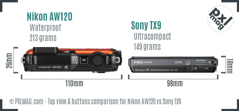 Nikon AW120 vs Sony TX9 top view buttons comparison