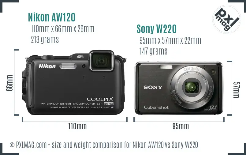 Nikon AW120 vs Sony W220 size comparison Nikon AW120 vs Sony W220 size comparison
