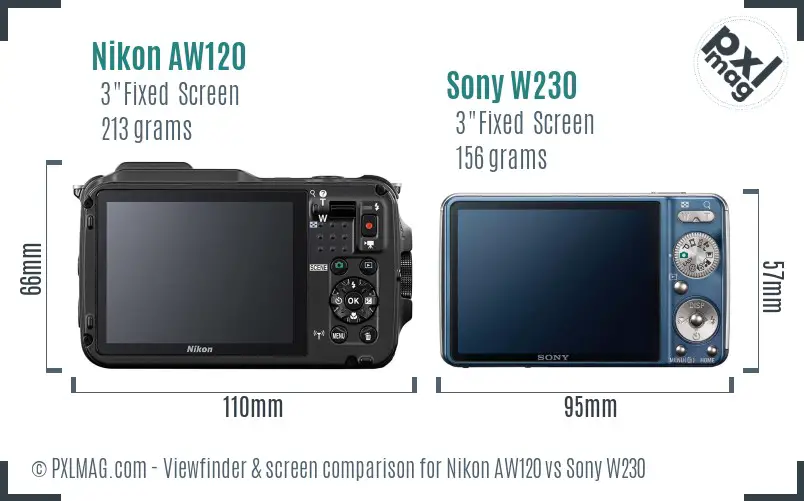 Nikon AW120 vs Sony W230 Screen and Viewfinder comparison