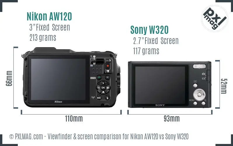 Nikon AW120 vs Sony W320 Screen and Viewfinder comparison