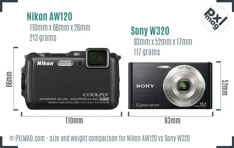 Nikon AW120 vs Sony W320 size comparison