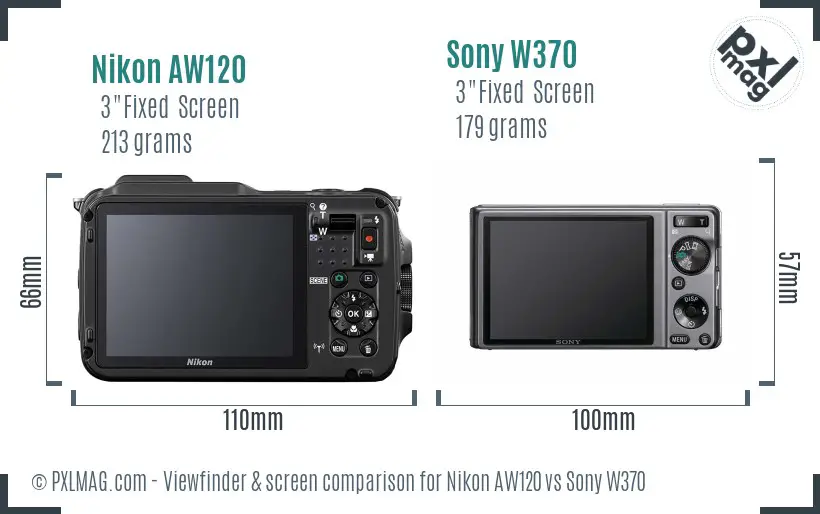 Nikon AW120 vs Sony W370 Screen and Viewfinder comparison Nikon AW120 vs Sony W370 Screen and Viewfinder comparison