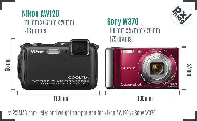Nikon AW120 vs Sony W370 size comparison Nikon AW120 vs Sony W370 size comparison
