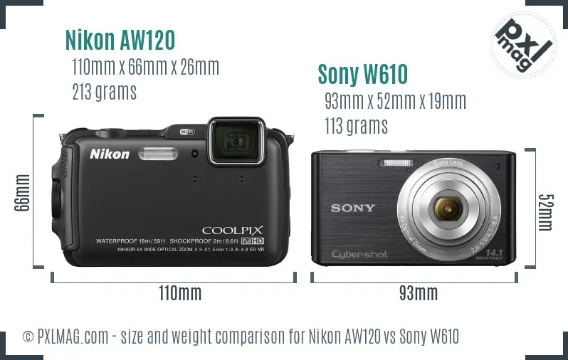 Nikon AW120 vs Sony W610 size comparison Nikon AW120 vs Sony W610 size comparison
