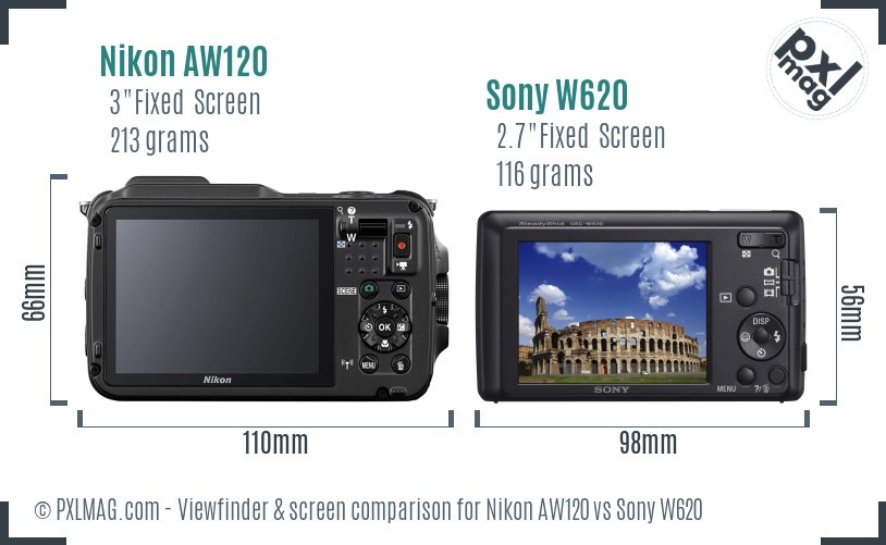 Nikon AW120 vs Sony W620 Screen and Viewfinder comparison