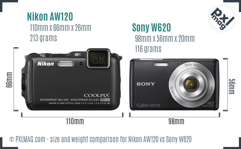 Nikon AW120 vs Sony W620 size comparison Nikon AW120 vs Sony W620 size comparison