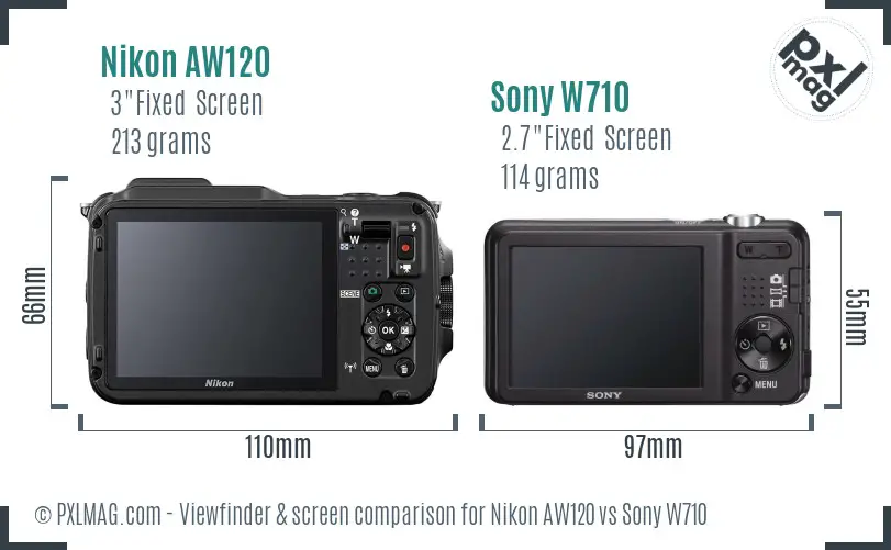Nikon AW120 vs Sony W710 Screen and Viewfinder comparison