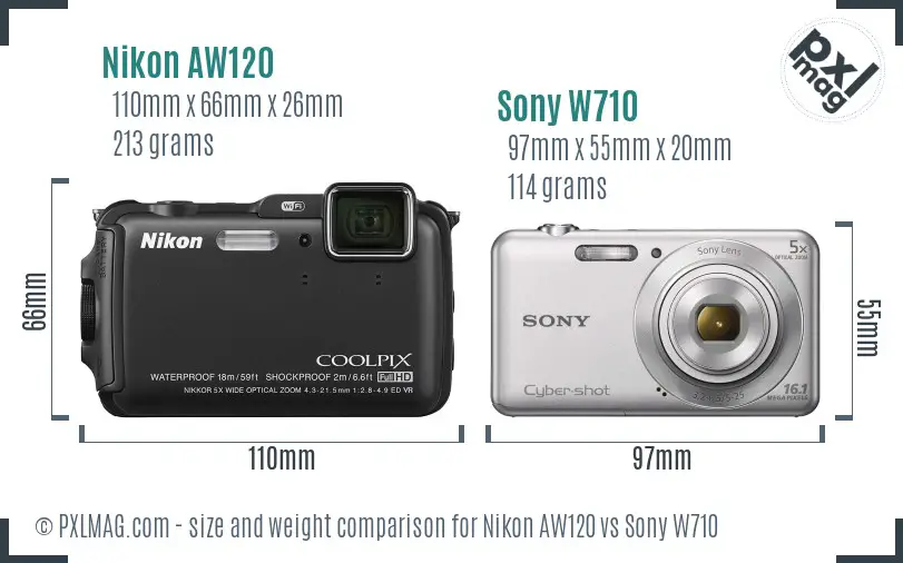 Nikon AW120 vs Sony W710 size comparison