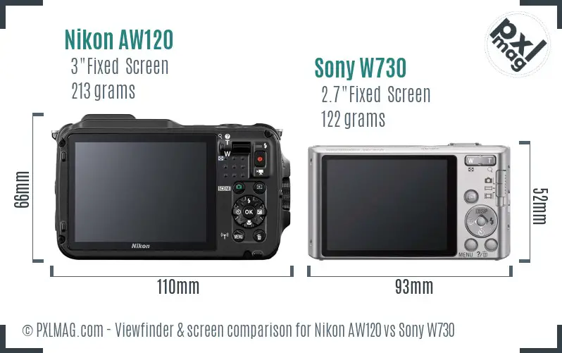 Nikon AW120 vs Sony W730 Screen and Viewfinder comparison