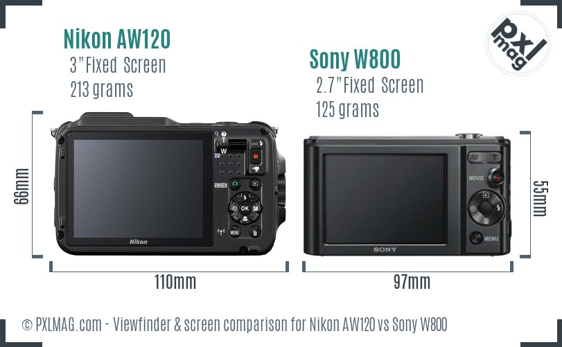 Nikon AW120 vs Sony W800 Screen and Viewfinder comparison