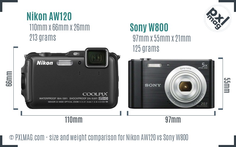 Nikon AW120 vs Sony W800 size comparison