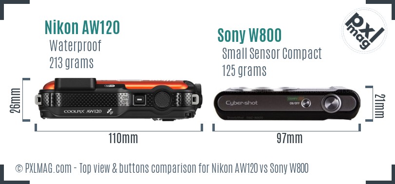 Nikon AW120 vs Sony W800 top view buttons comparison