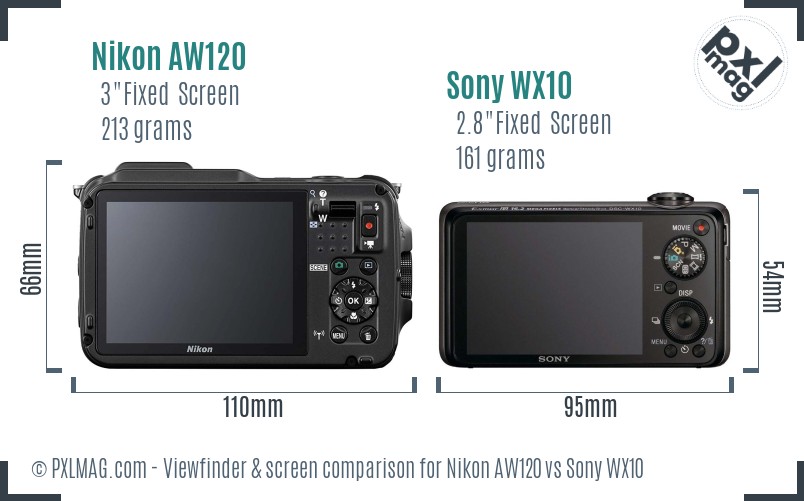 Nikon AW120 vs Sony WX10 Screen and Viewfinder comparison