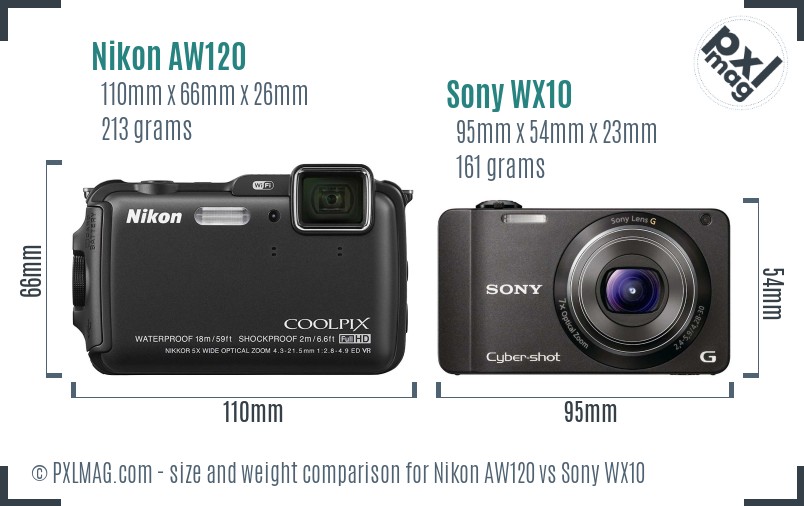 Nikon AW120 vs Sony WX10 size comparison