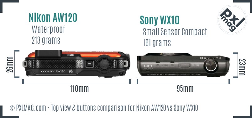 Nikon AW120 vs Sony WX10 top view buttons comparison