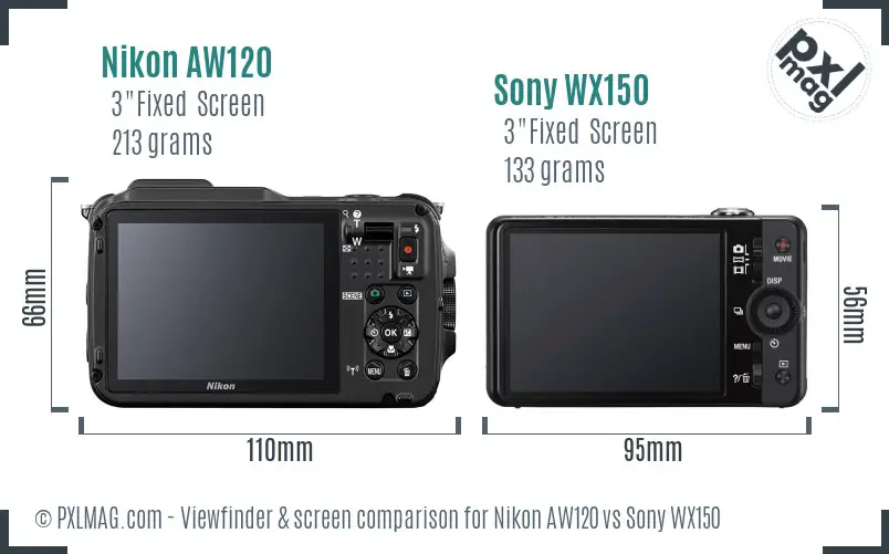 Nikon AW120 vs Sony WX150 Screen and Viewfinder comparison
