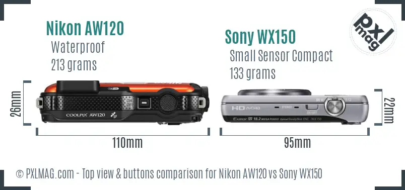 Nikon AW120 vs Sony WX150 top view buttons comparison
