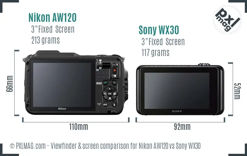 Nikon AW120 vs Sony WX30 Screen and Viewfinder comparison Nikon AW120 vs Sony WX30 Screen and Viewfinder comparison