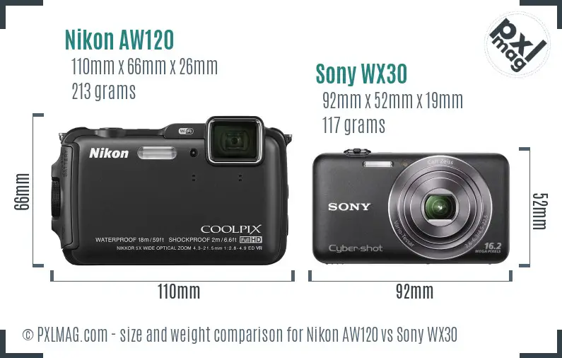 Nikon AW120 vs Sony WX30 size comparison Nikon AW120 vs Sony WX30 size comparison