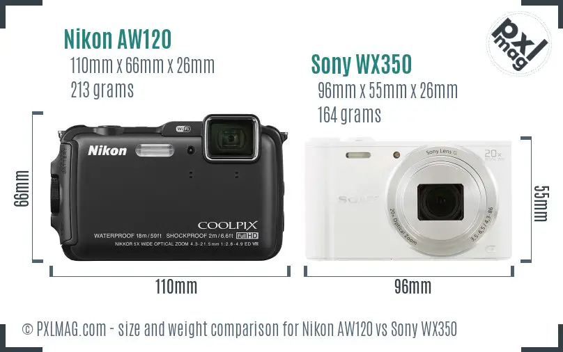 Nikon AW120 vs Sony WX350 size comparison Nikon AW120 vs Sony WX350 size comparison