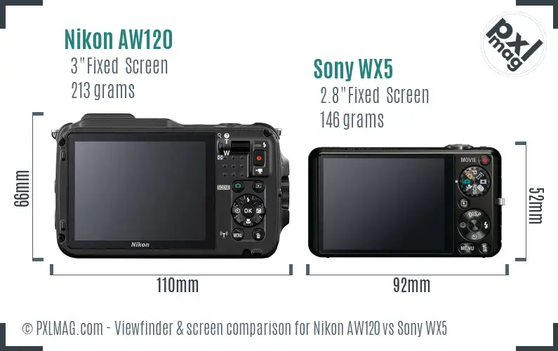 Nikon AW120 vs Sony WX5 Screen and Viewfinder comparison