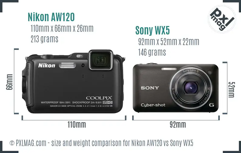 Nikon AW120 vs Sony WX5 size comparison