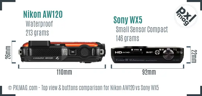 Nikon AW120 vs Sony WX5 top view buttons comparison